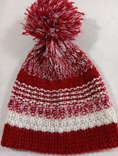 Pom Pom Beanie Dillard's Winter Hat Burgundy Red White Size All / 17 Inch