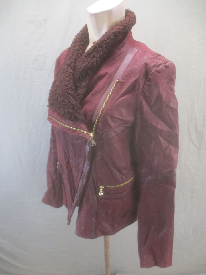 Guess Size XL Womens Bordo Sherpa Lined Full Zip Pockets Collared Jacket 758 - Image 3 of 4