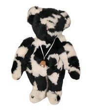 Vintage Vermont Teddy Bear 15 in Holstein Cow Print Jointed Needs Surface Clean