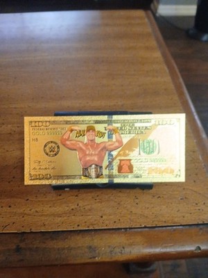 A Gold Plated Hulk Hogan 100 Dollar Bill Banknote with Certificate.