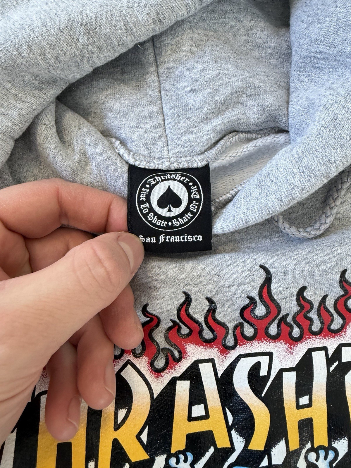 Thrasher Magazine Flaming Skulls Flames Mens Hoodie Gray XL Skater Skateboard