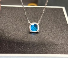 David Yurman Petite Chatelaine Necklace 925 Silver Blue Topaz  Diamond 18-20 in