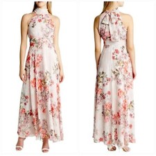 NWOT Eliza J Floral Pink Chiffon Halter Maxi Dress Size 2