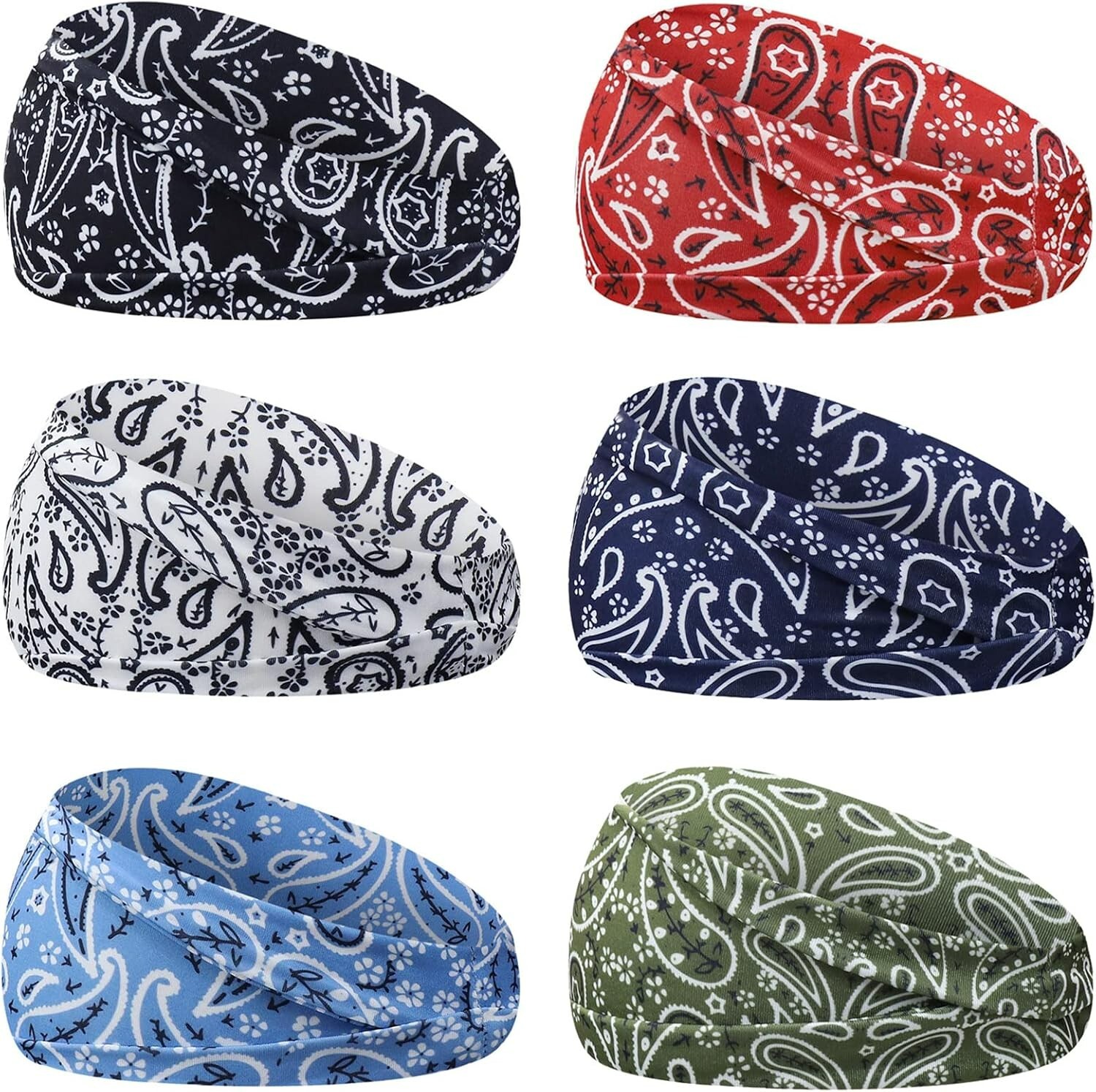 6Pcs Paisley Headbands Sweatband Hair Wrap Fashion Accessory for Women