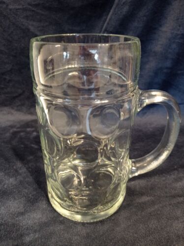 1 Litre Beer Glass Tankard Large Stein Dimple Circle Pattern Heavy - Afbeelding 1 van 10