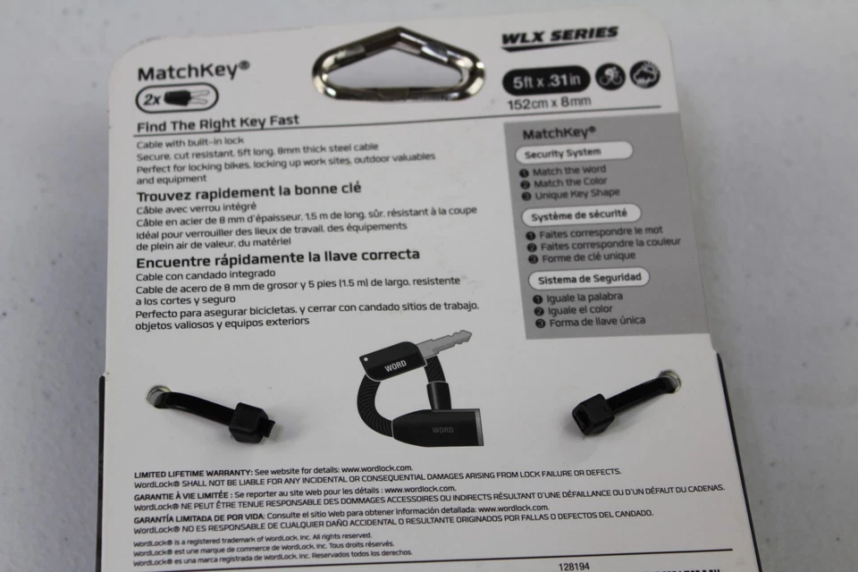 Match Key Wordlock Bike Lock WLX Series Flexible Steel Cable - Image 4 of 4