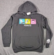 Peanuts Comic Strip Black Hoodie Snoopy Woodstock Adult Size Large NWT