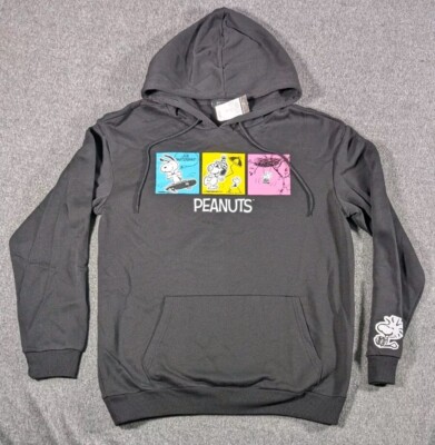 Peanuts Comic Strip Black Hoodie Snoopy Woodstock Adult Size Large NWT