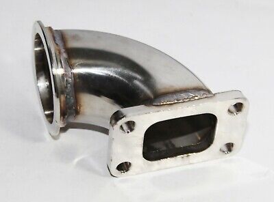 SS Adapter VERTICAL T3 flange to 3”ID 3.7/"OD V-band Flange 90 Deg Elbow Downpipe