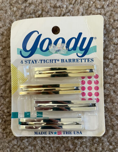 Vintage Goody Barrettes Metal 4 Pack Silver Gold 2” Stay Tight NEW Sealed 1989 - Picture 1 of 3