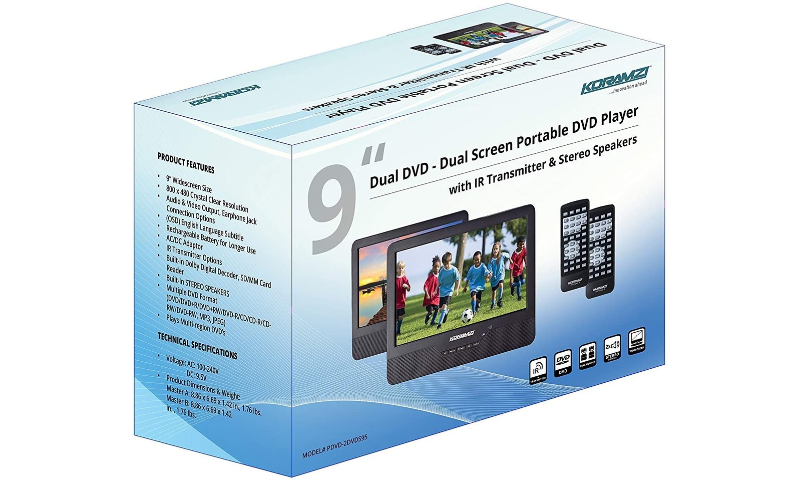 Koramzi PDVD-2DVDK9 Portable 9" Dual Screen (Black)
