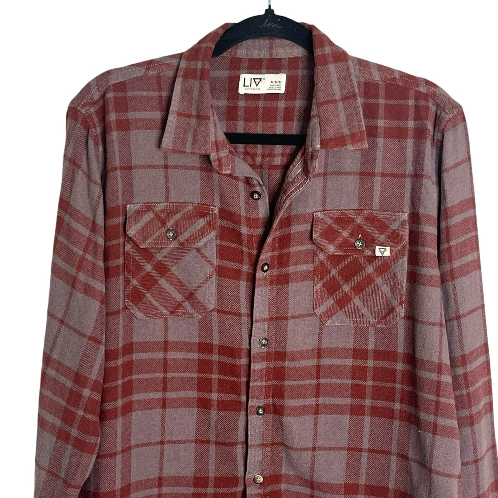 LIV Outdoor Men's Flannel Shirt M 100% Cotton Button Up Chest Pockets Plaid