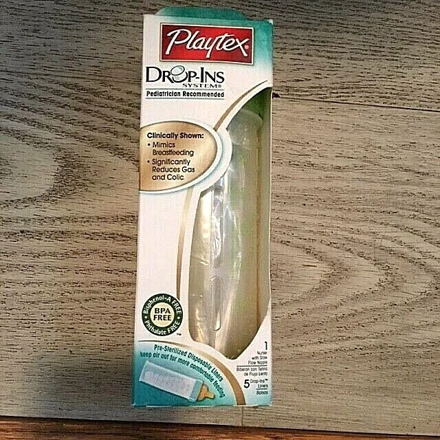 Vintage Playtex Original Drop In Nurser Bottle Slow Nat Latch Latex Nipple Green
