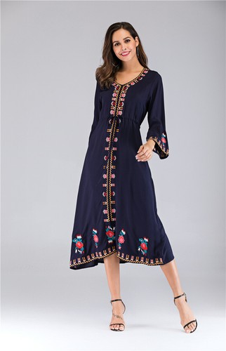 Ukrainian Embroidered Dress Vyshyvanka Boho Dress V-Neck Ethnic Summer Cocktail - Picture 12 of 27