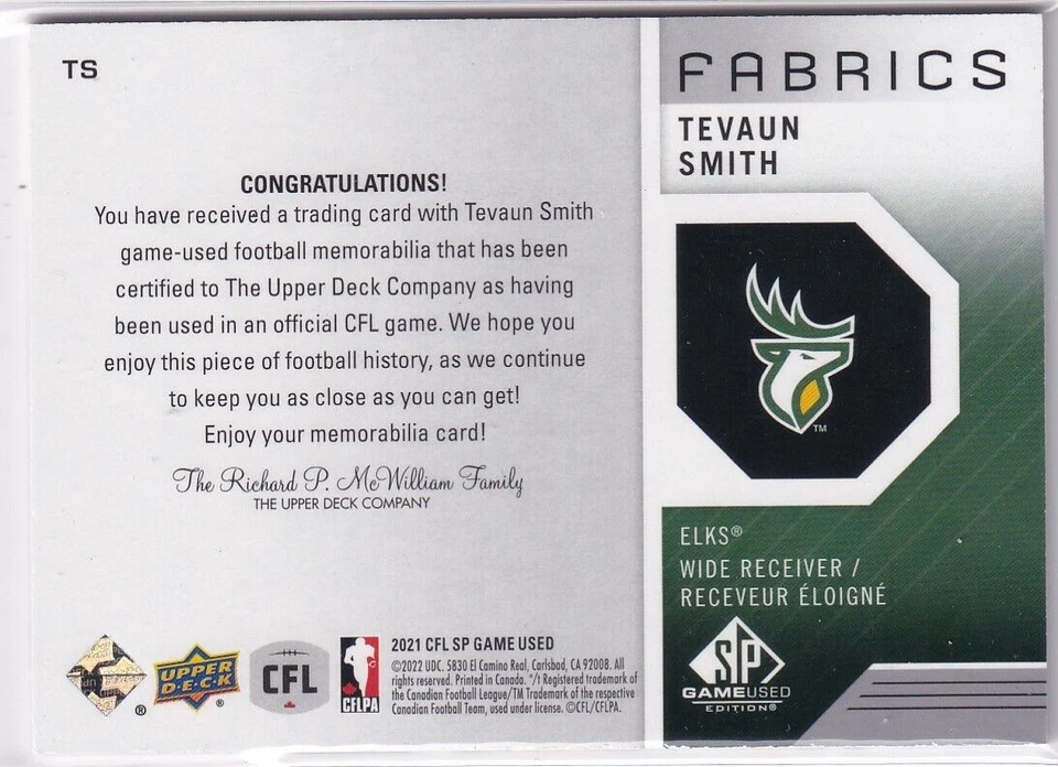 2021 CFL Game Used Tevaun Smith Jersey - Image 2 of 2