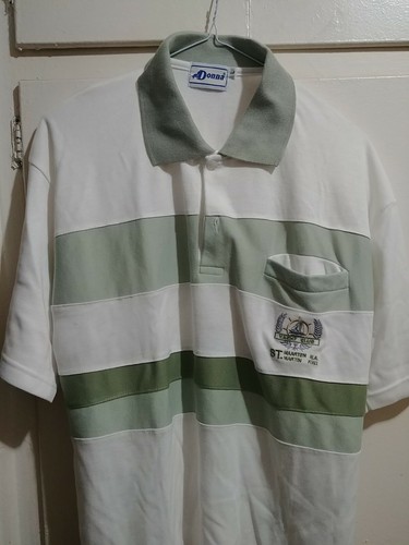 White/Green Collar Shirt - Adult Large 