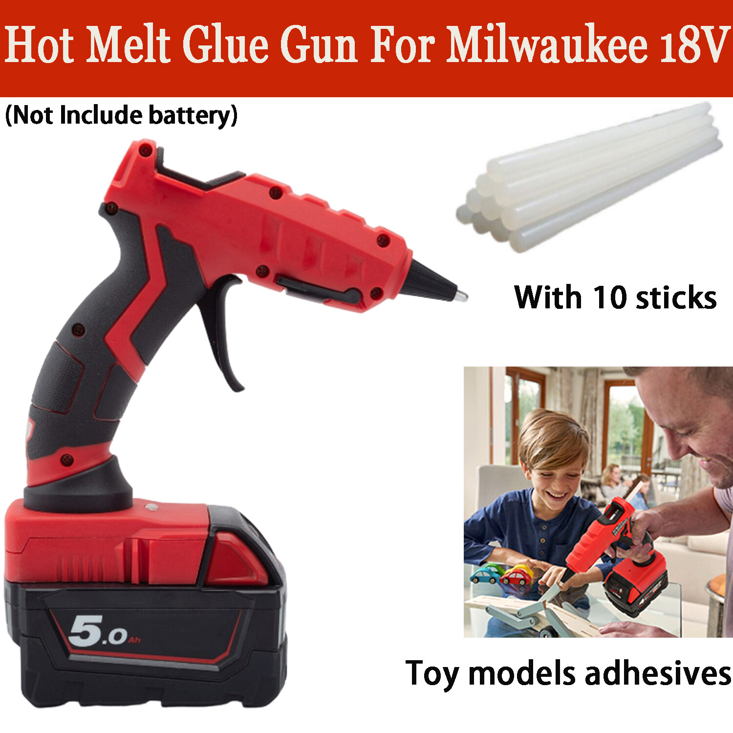Hot Melt Glue Gun Heat Gun For Milwaukee 18V Battery with 10 PCS Sticks