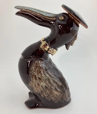 Vintage ArtMark Decanter Red Pottery Pour Bottle Pelican Bird Japan HP Rare