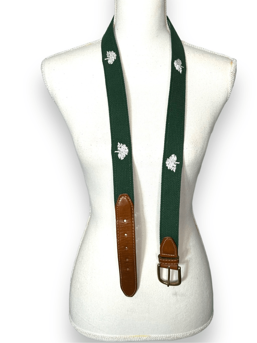 YRI Green Tree Cotton Leather Brass Ribbon Belt 42”