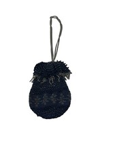 Vintage Art Deco Black Crochet Metal Micro Bead Tassel Purse