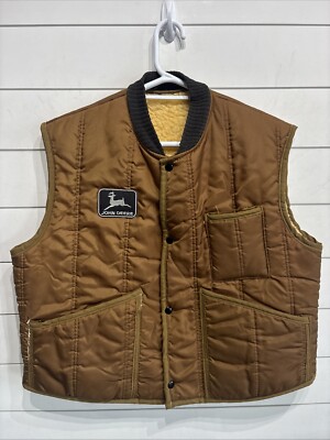 VTG John Deere Trucker Tractor Work Farm Sherpa Lined Western Puffer Vest  Mens L