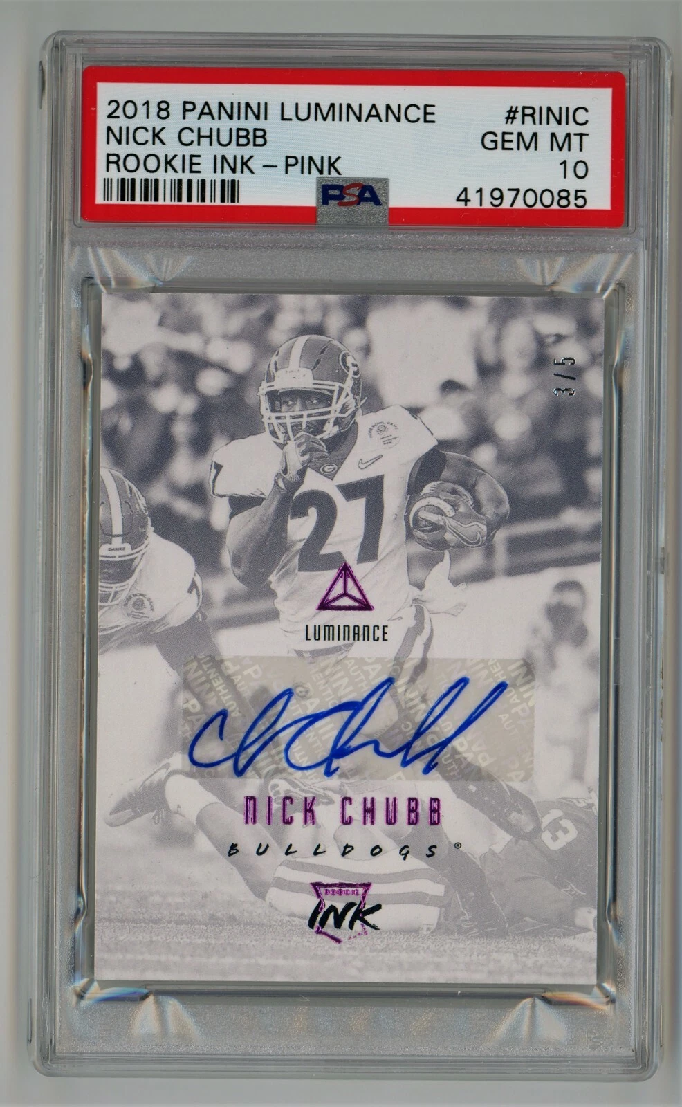 Nick Chubb Panini Luminance Rookie Ink #RINIC Pink