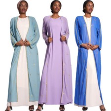 Muslim Women Open Cardigan Abaya Embroidery Dress Kaftan Robe Dress Arab Gown