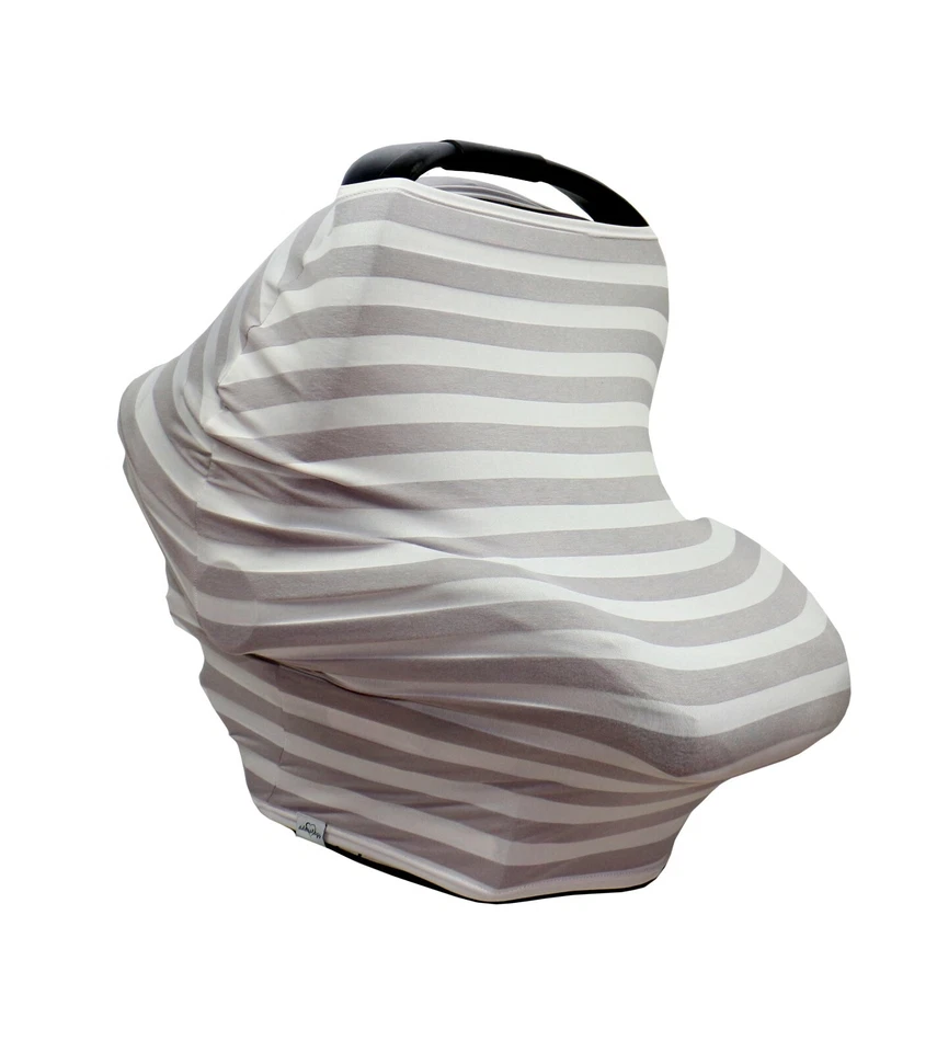 Baby Carseat Canopy Nursing Cart Stroller Cover Gray Striped Drool Bib For Girls - Image 2 of 4