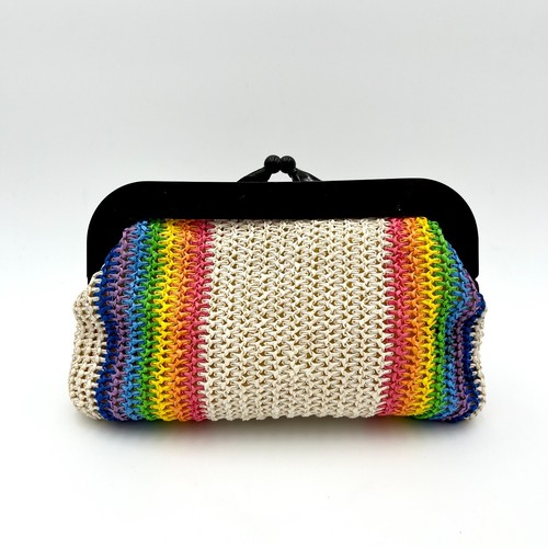 Vintage Raffi Rainbow Stripe Clutch Purse 1970s Hippy Handbag MCL Hong Kong - Picture 6 of 12