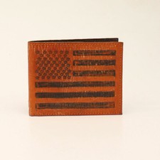 3D Mens Western Wallet Bifold Etched Distressed USA Flag Tan DW933