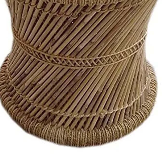 Natural & Handmade Bamboo Mudda with Beige Design Cane Stool Stool 15 X 15 INCH - Image 3 of 4