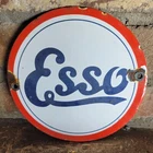 OLD VINTAGE ESSO FUEL OIL GASOLINE METAL PORCELAIN ENAMEL GAS PUMP DOOR SIGN 6"