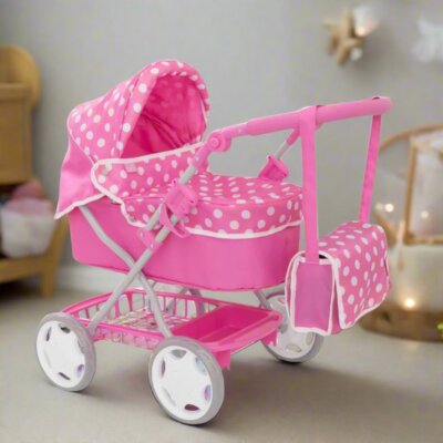 Puppenwagen Rosa Faltbar Kinder Baby Puppenbuggy Kinderwagen Aufbewahrung Spielzeug für Kinder