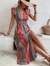 Ladies V Neck Maxi Dress With Butterfly Sleeves