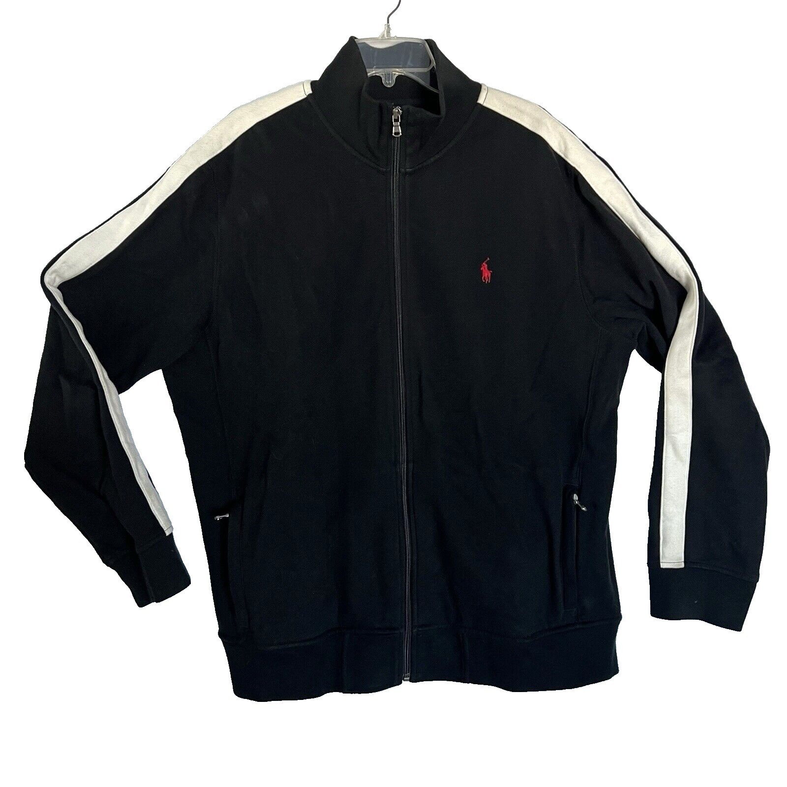 Polo Ralph Lauren Track Jacket Uomo XL Nero Righe Braccia Pony Logo Zip Sportiva