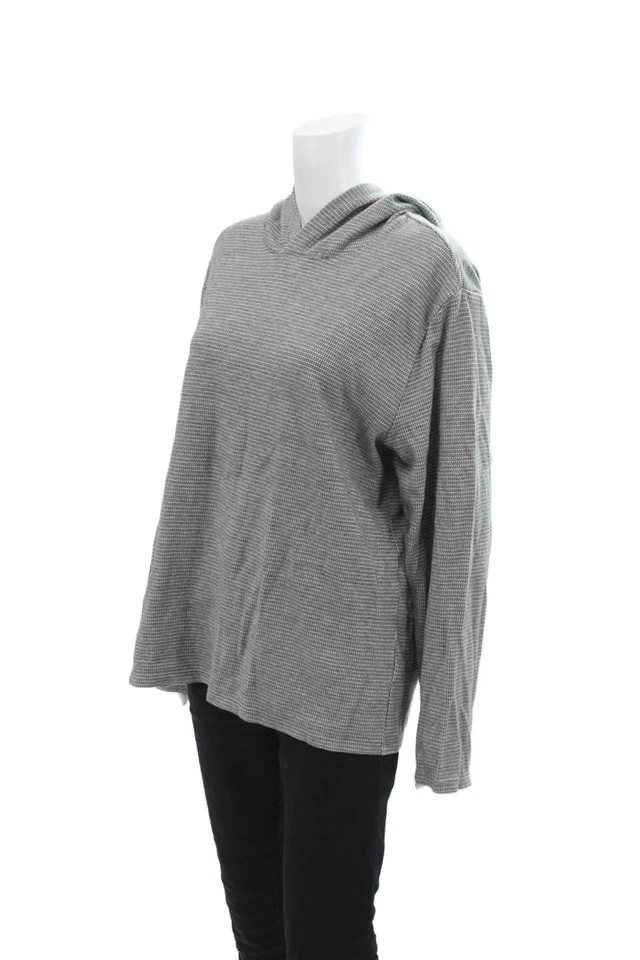 Vince Mujer Algodón Mini Pata de Gallo Estampado Manga Larga Sudadera con Capucha Gris Talla XL Foto 2 de 4