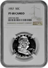 1957 50C Proof Silver Franklin Half Dollar NGC Graded PF 68 Cameo