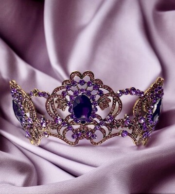 Vintage Gothic Purple Rhinestone Crown Tiara - READ (Missing Stones / Repair)