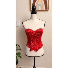 Spirit Corset Top Womens S Red Satin Lace Up Halloween Costume Burlesque Cosplay