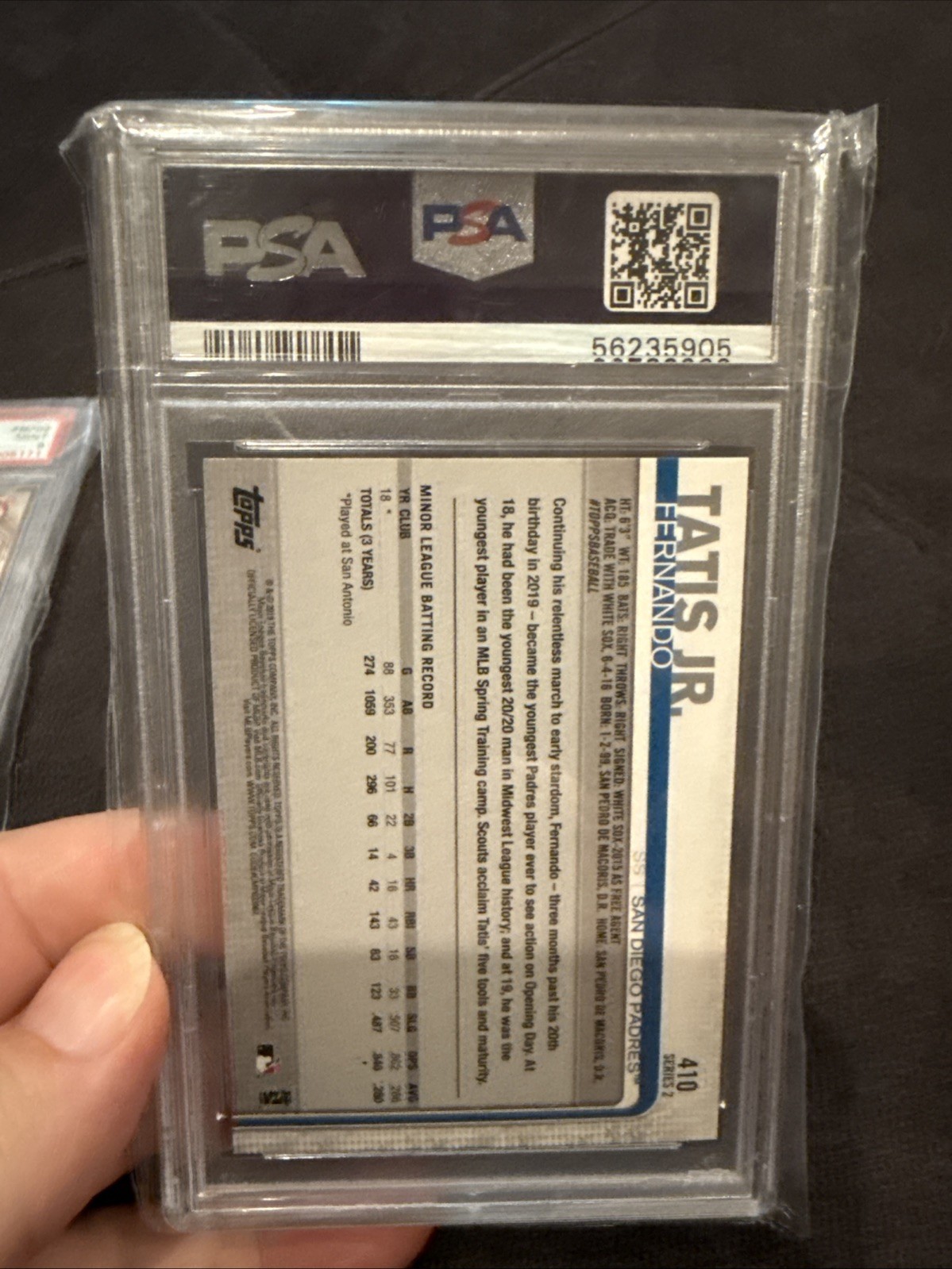 FERNANDO TATIS JR ~ 2019 Topps Baseball RC ROOKIE Card #410 ~ Graded PSA 9 MINT view 2