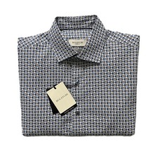Bugatchi Dress Shirt Men's Small Long Sleeve Button-Up Blue Brown Geo NEW
