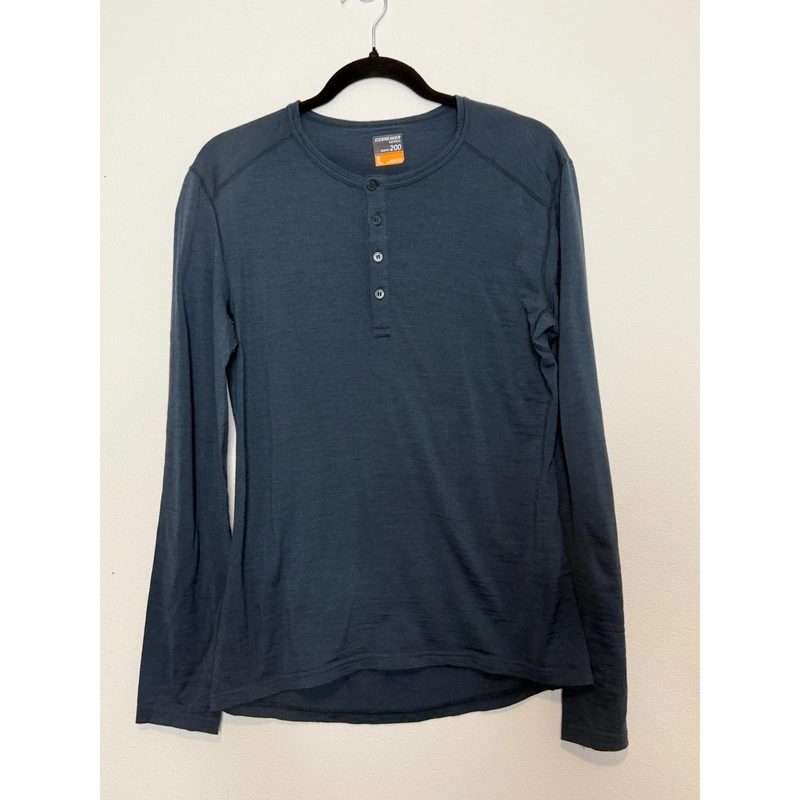 Icebreaker Men's Navy Blue Bodyfit 200 Merino Wool Henley Long Sleeve Shirt S