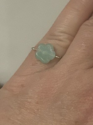 Wunderschöner Aqua & Klar Wirbel Blume Uranglas 925 Silber Kettenring Adj.
