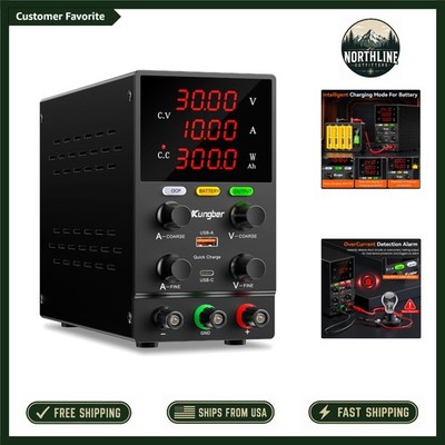 30V 10A Adjustable DC Power Supply with Intelligent Charging - Compact Design