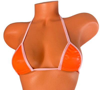 Orange Micro Bikini Top pink Trim  wet look    Extreme Sexy Top Only