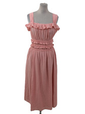 M&S Women's Dress Pink Ruffles Neck & Waist Midi Straps Elasticated Waist New
