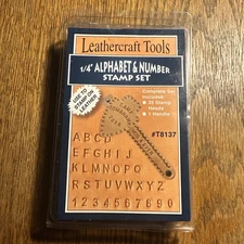 REALEATHER CRAFTS T8137 1/4" ALPHABET & NUMBER SET 36 STAMPS & HANDLE NEW