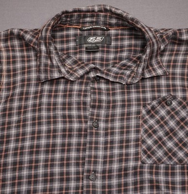 55DSL Diesel Shirt Mens Large Black Orange Plaid Long Sleeve Button Front Cotton