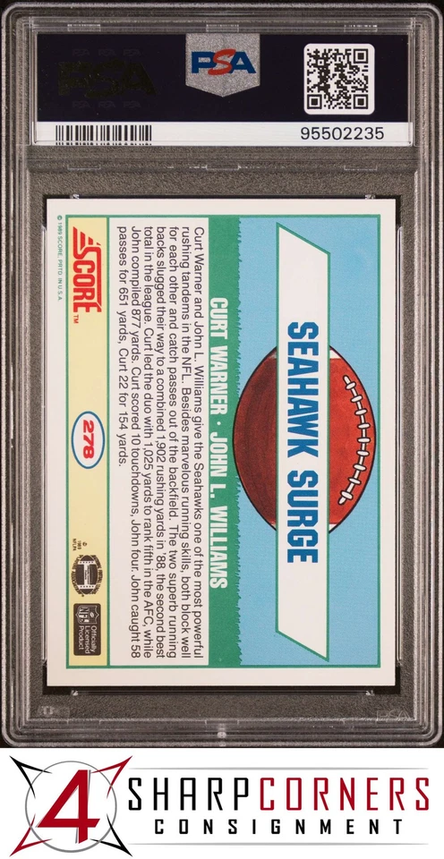 1989 SCORE #278 CURT WARNER SEAHAWKS PSA 10 - Image 2 of 4