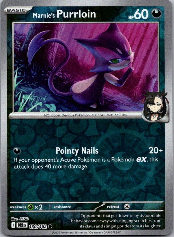MARNIE'S PURRLOIN 130/182 DESTINED RIVALS REVERSE HOLO POKEMON
